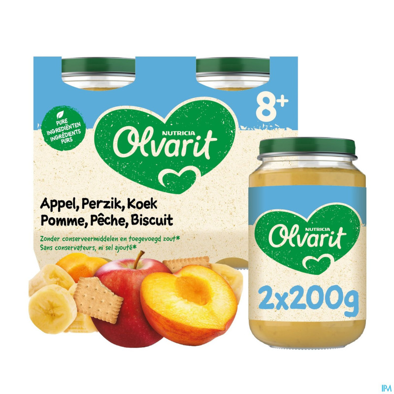 Olvarit fruit pomme peche biscuit    2x200g 8m54
