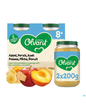 Olvarit fruit pomme peche biscuit    2x200g 8m54