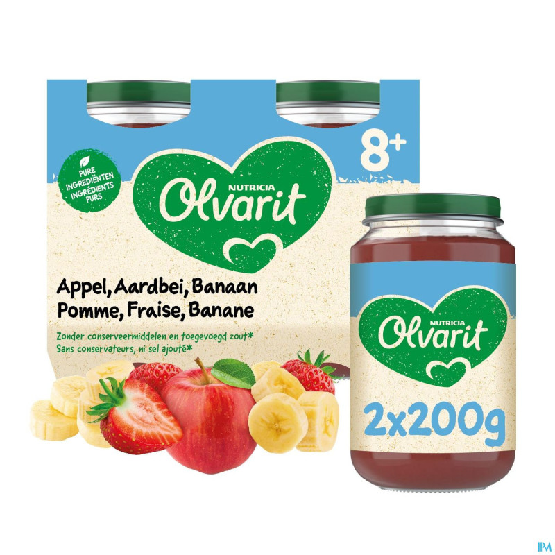 Olvarit fruit pomme fraise cassis    2x200g 8m60