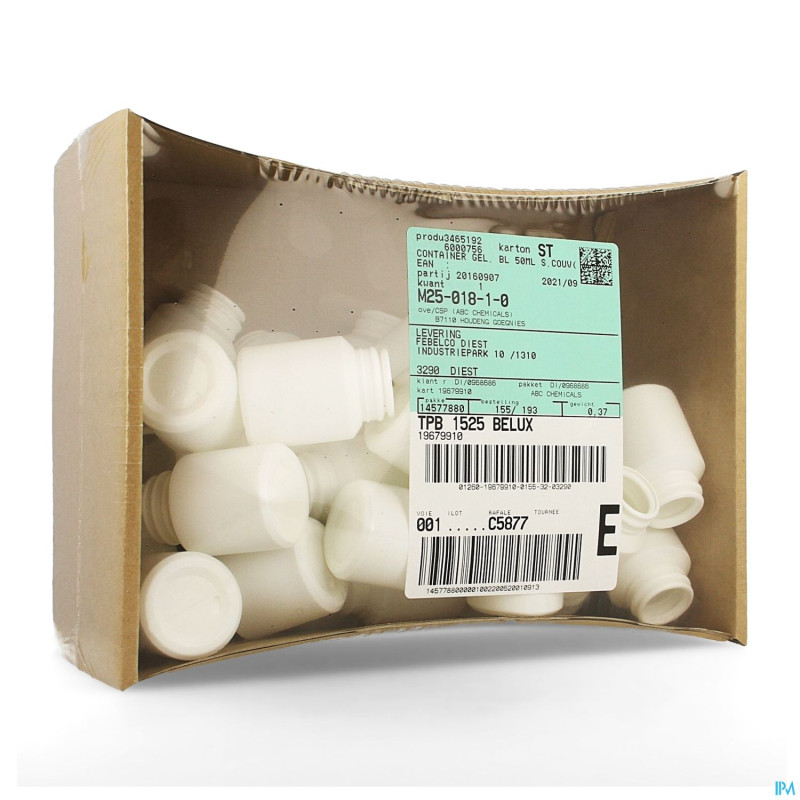 Container gelules blanc 50ml s/couvercle    30 abc