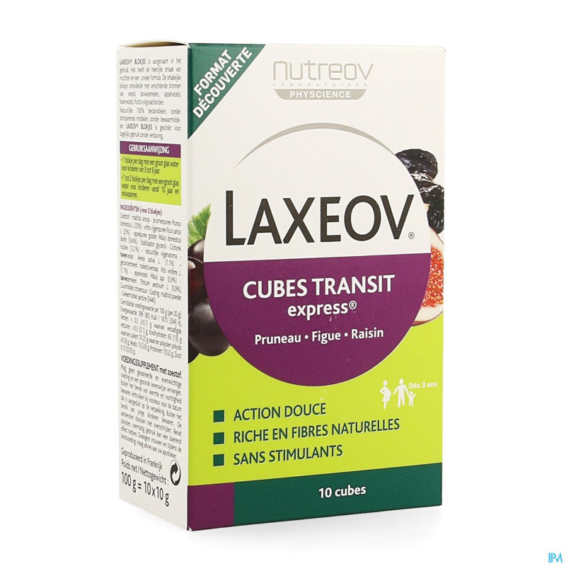 Laxeov transit pruneau-figue-raisin   cubes 10x10g