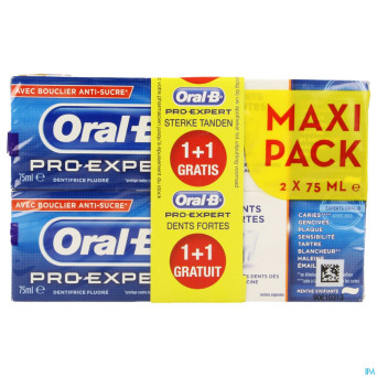 Oral b pro expert dents fortes 2x75ml 1+1 gratuit