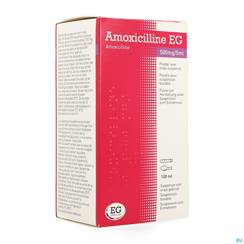 Amoxicilline eg 500mg/5ml pdr susp buvable 100ml