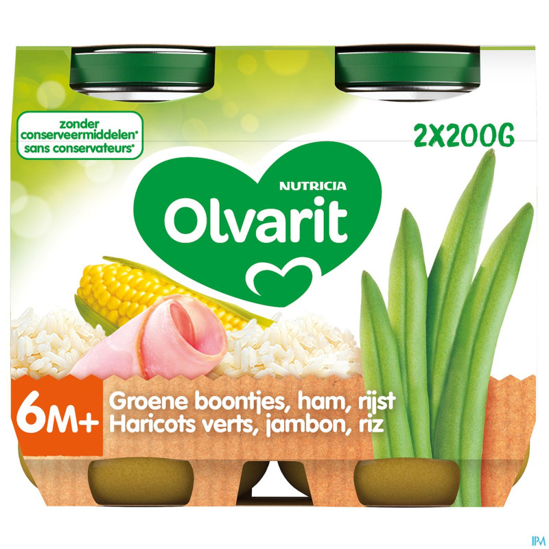 Olvarit haricot vert jambon riz    2x200g  6m05