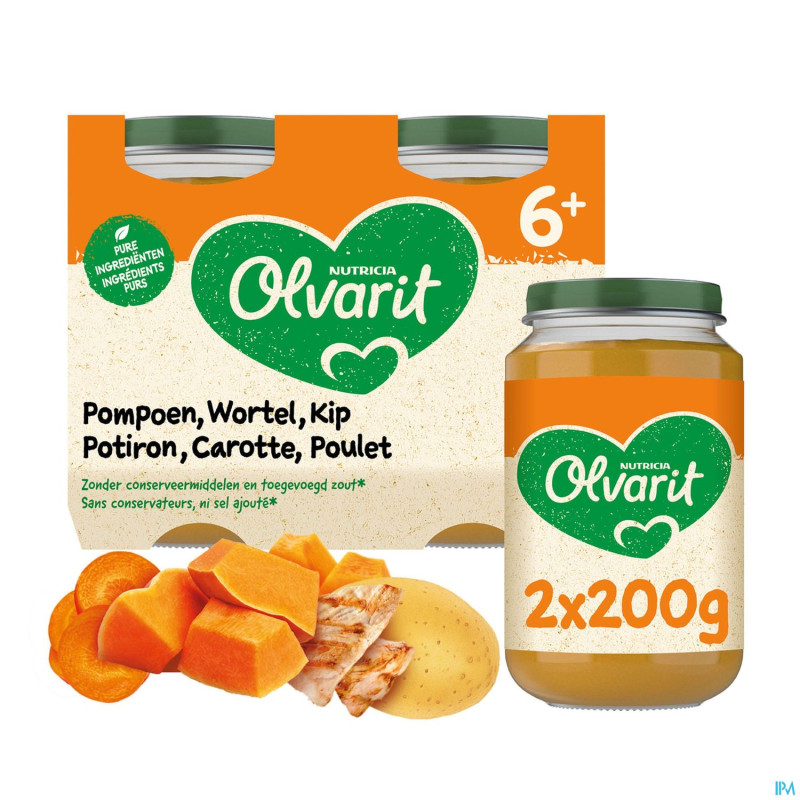 Olvarit potiron carotte poulet    2x200g  6m02