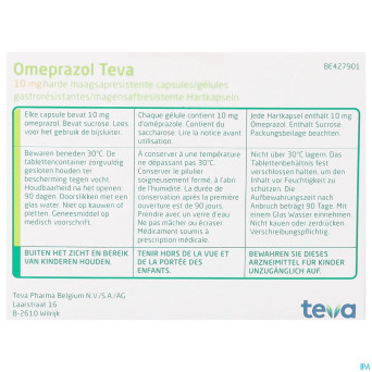 Omeprazol teva 10mg gastro resist caps  56 pot