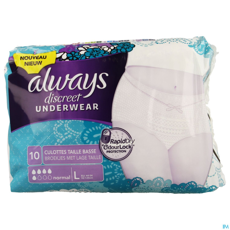 Always discreet incontinence pants l taille bas 10
