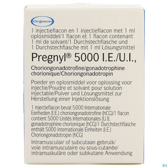 Pregnyl 5000ui pdr + solv pour sol inj fl inj 1