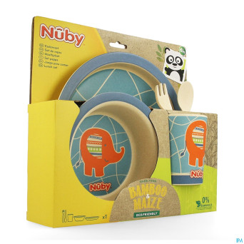 Nuby cl set repas bamboo + mais +6m bleu