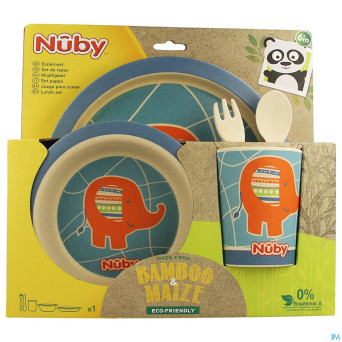 Nuby cl set repas bamboo + mais +6m bleu