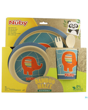 Nuby cl set repas bamboo + mais +6m bleu