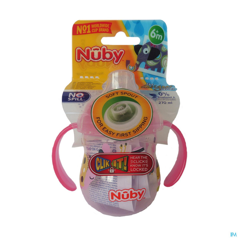 Nuby cl gobelet a/gout. anses design. +6m rose
