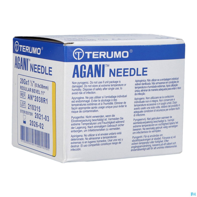 Terumo aiguille agani 20g 1 1/2 rb jaune  100