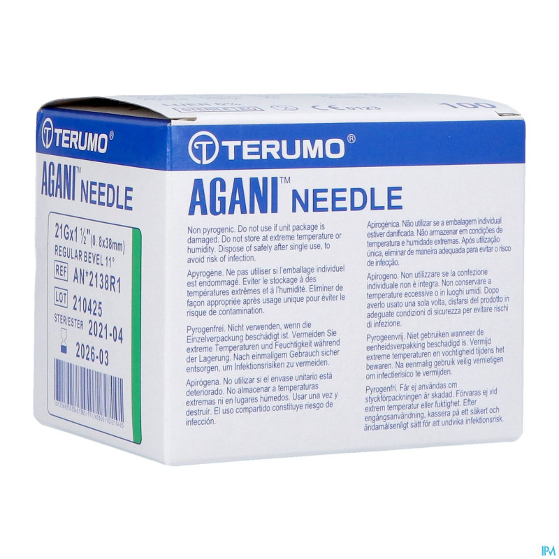 Terumo aiguille agani 21g 1 1/2 rb vert  100