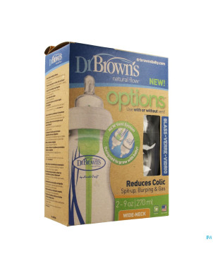 Dr brown biberon 2x270ml verre col large    escos