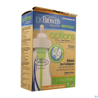 Dr brown biberon 2x270ml verre col large    escos