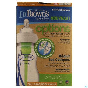 Dr brown biberon 2x270ml verre col large    escos