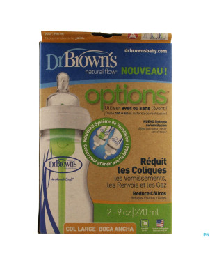 Dr brown biberon 2x270ml verre col large    escos