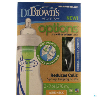 Dr brown biberon 2x270ml verre col large    escos