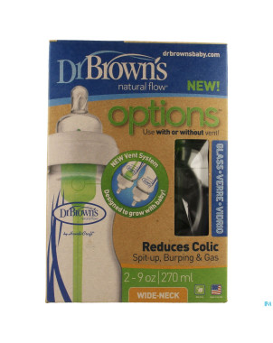 Dr brown biberon 2x270ml verre col large    escos