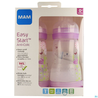 Mam biberon easy start a/colique fille 260ml