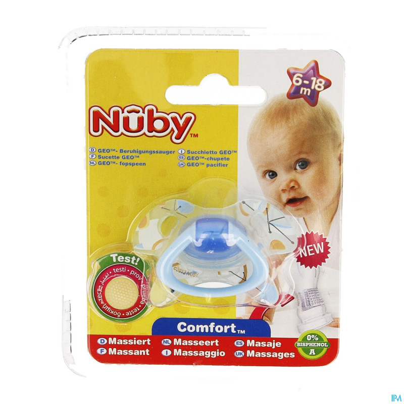 Nuby cl geo sucette ortho 6-18m bleu