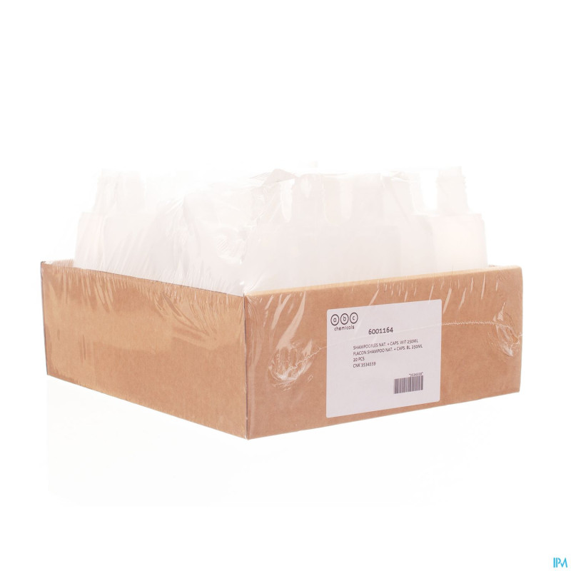 Flacon shampoo 250ml naturel + caps blanche 20 abc