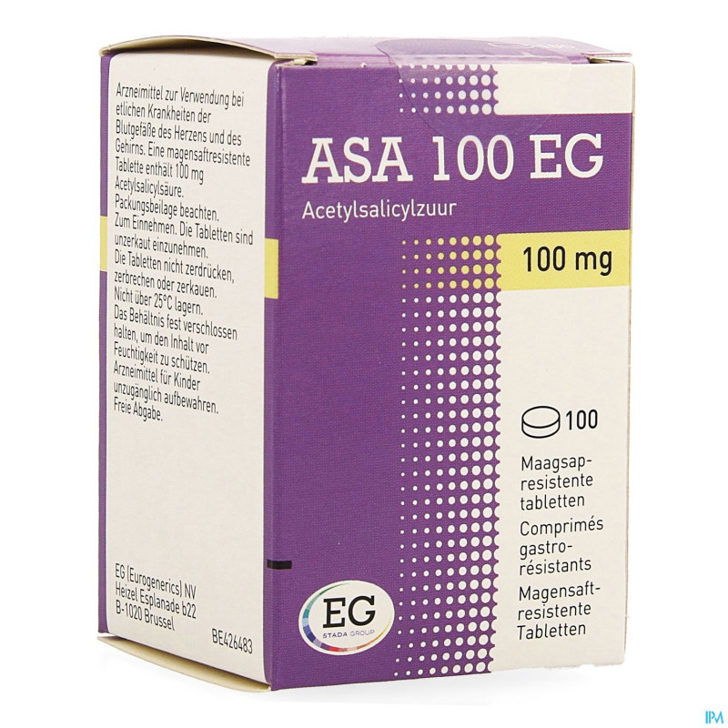 Asa 100 eg comp gastroresist. 100 x 100mg pot