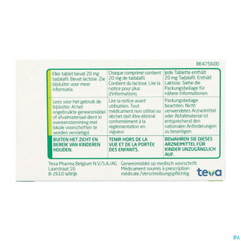 Tadalafil teva comp pell 12 x 20,0mg