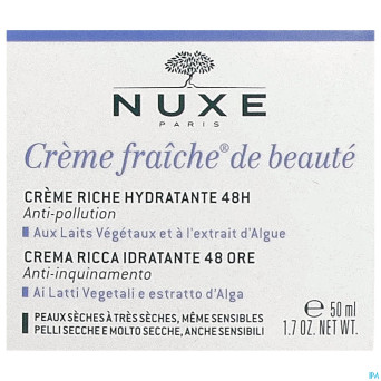 Nuxe creme fraiche cr riche hydra 48h    pot  50ml
