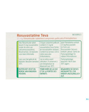 Rosuvastatine teva 15mg comp pell 100