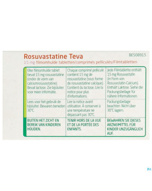 Rosuvastatine teva 15mg comp pell 100