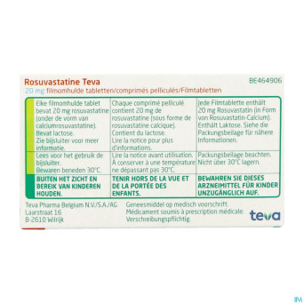 Rosuvastatine teva 20mg comp pell 100