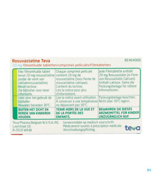 Rosuvastatine teva 20mg comp pell 100