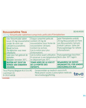 Rosuvastatine teva 20mg comp pell 100