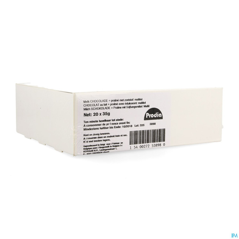 Prodia bar chocolat lait praline    20x35g revogan