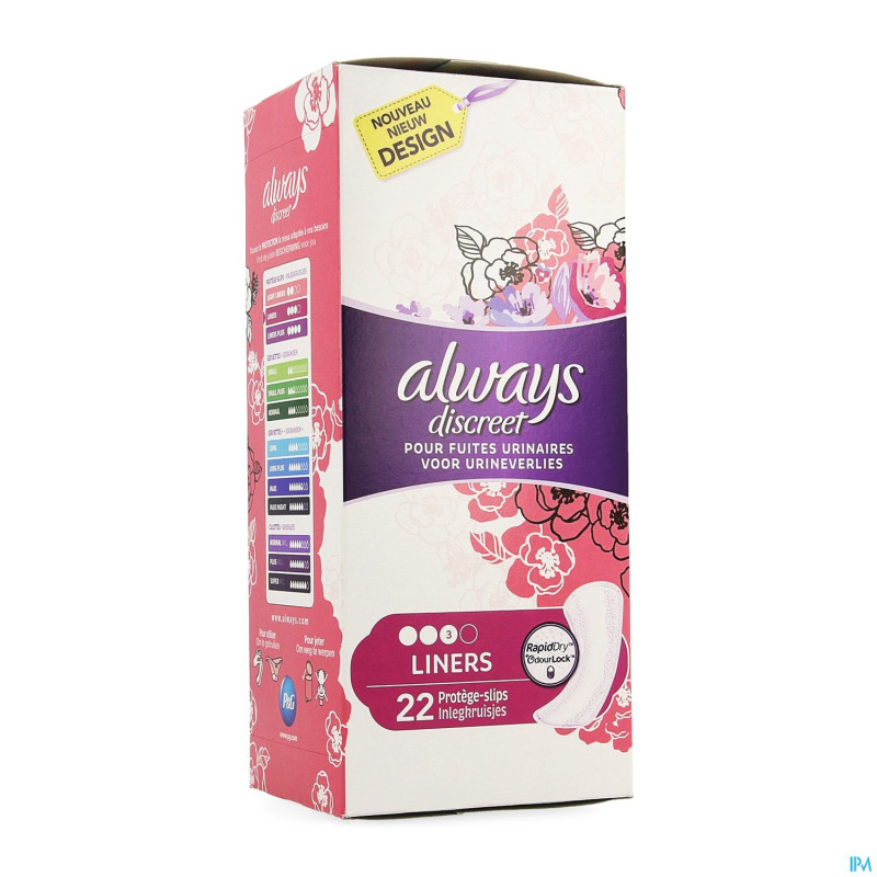 Always discreet incontinence liner light +    22