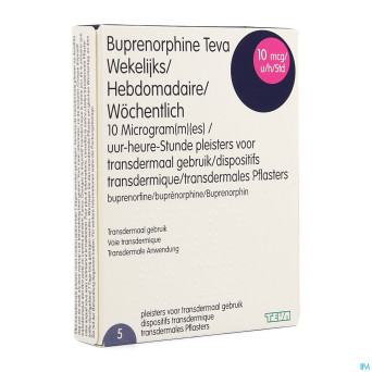 Buprenorphine teva hebdo.10mcg/h emplatre trans. 5