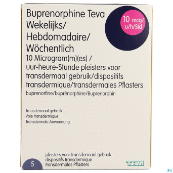 Buprenorphine teva hebdo.10mcg/h emplatre trans. 5