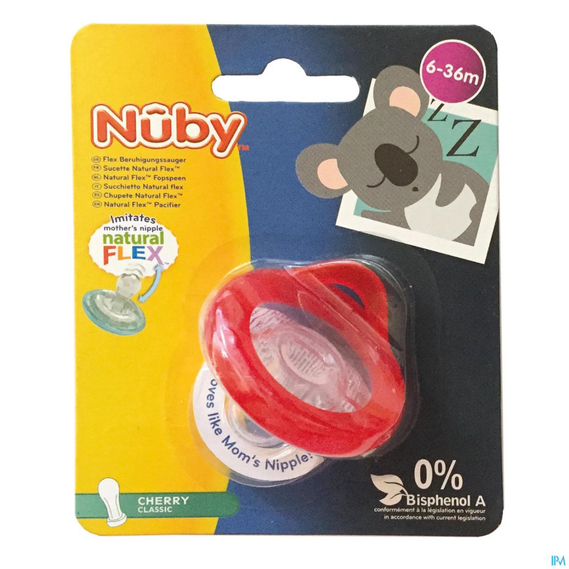Nuby sucette natural flex cerise 6-36m