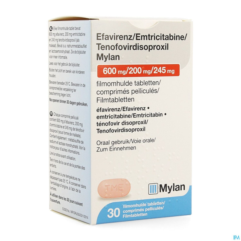 Efavirenz/emtric./tenofovir.mylan 600/200/245mg 30