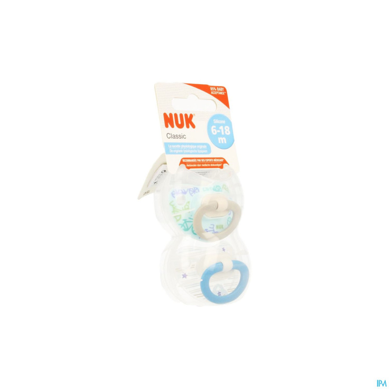 Nuk sucettes 2 classic garcon 6-18m 2