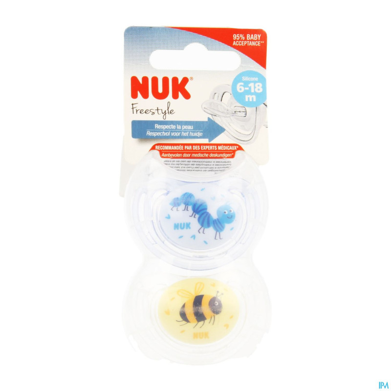 Nuk sucettes 2 freestyle garcon 6-18m 2