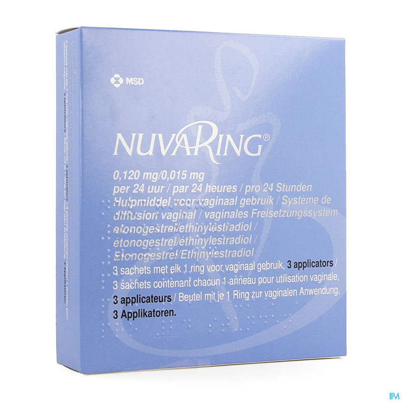 Nuvaring 0,120mg/0,015mg 24h anneau vag. 3+1 apll.
