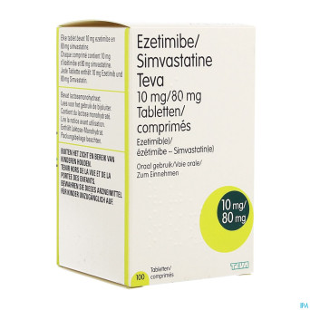 Ezetimibe/simvastatine teva 10mg/80mg comp 100