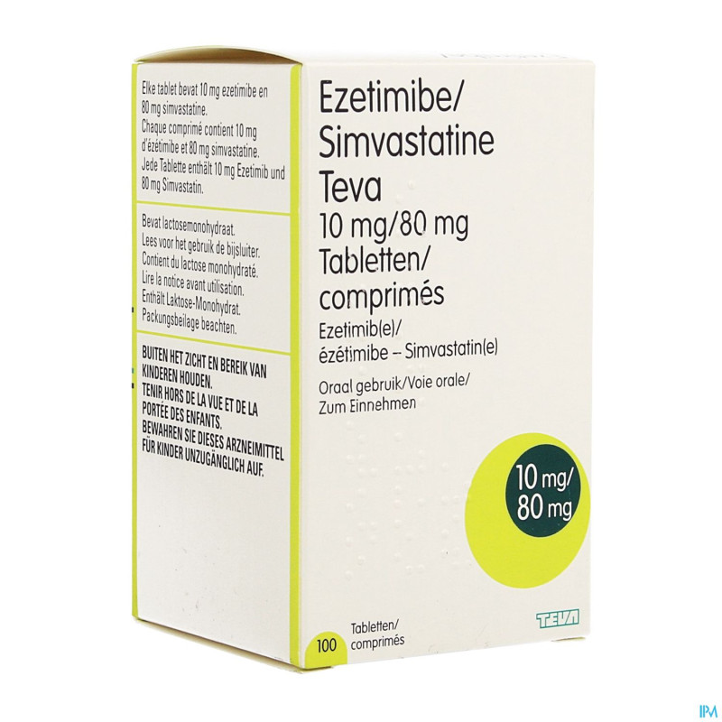 Ezetimibe/simvastatine teva 10mg/80mg comp 100