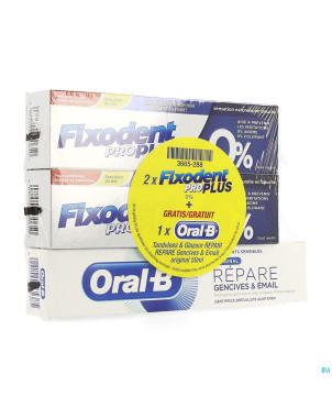 Fixodent pro plus 0% 2x40gr + oral-b repair 50ml