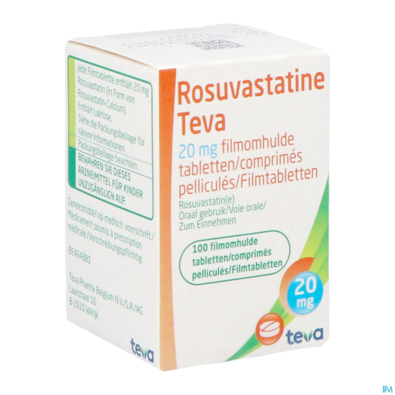 Rosuvastatine teva 20mg comp pell 100 flacon