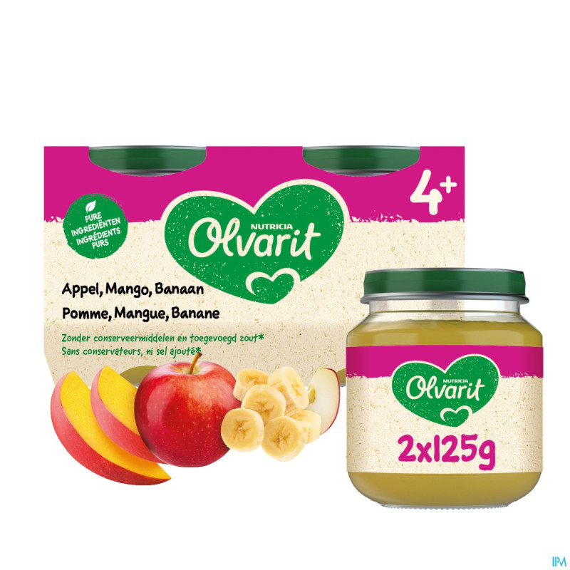 Olvarit fruit pomme mangue banane    2x125g