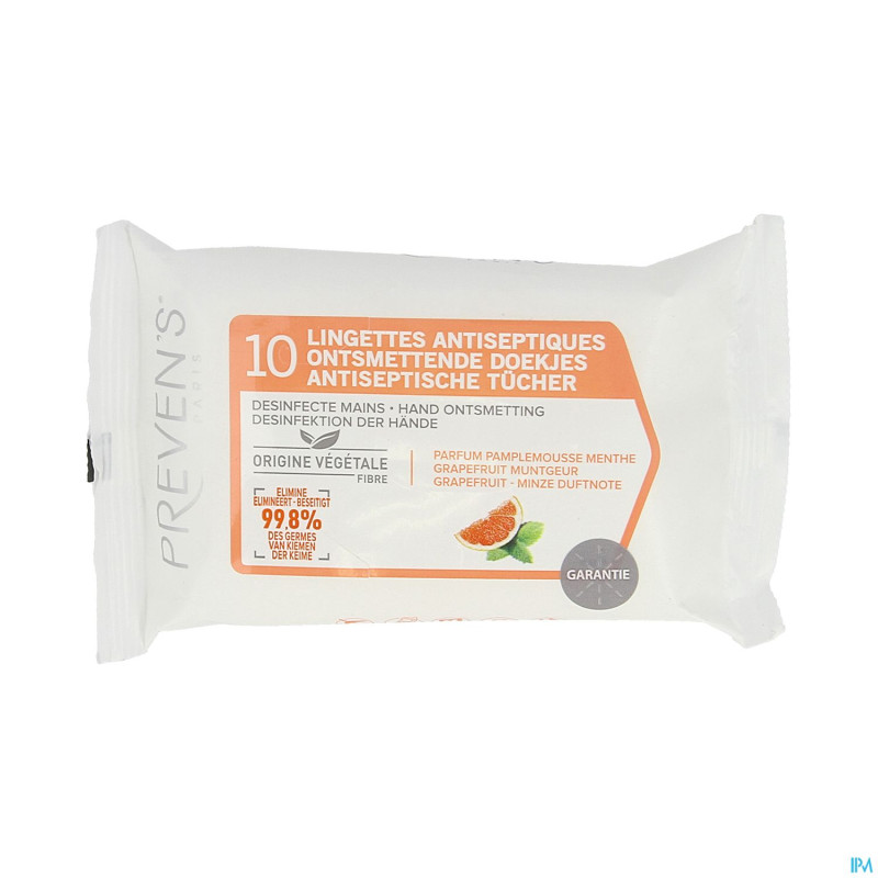 Preven's lingettes a/sept. pamplemousse pocket 10